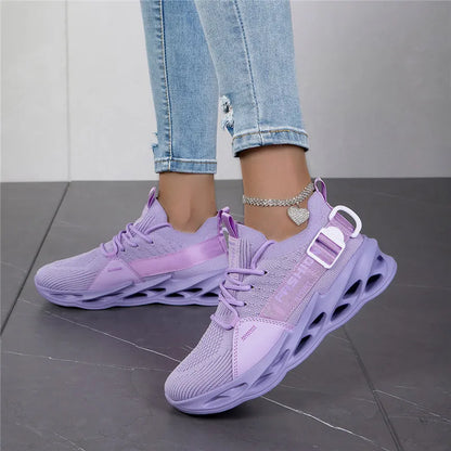Zapatillas deportivas casual moradas de moda en oferta para mujer y hombre, calzado running con suela tipo blade, talla grande 48, ligeras y transpirables, zapatillas deportivas de malla para hombre