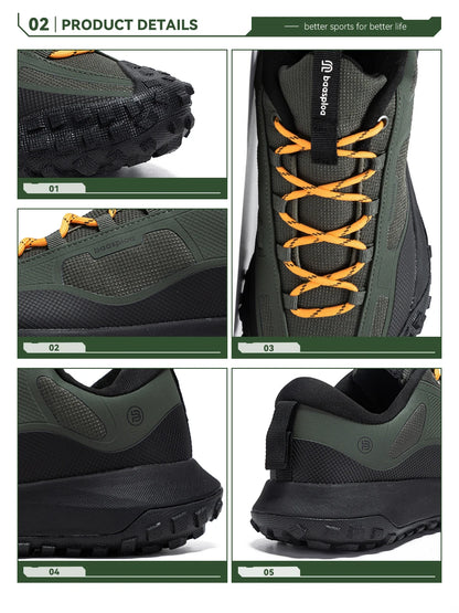 Baasploa Hiking Shoes Men Outdoor Waterproof Camping Resistant Non-Slip Sneakers Casual Lightweight Lace-Up Walking Shoes for Men