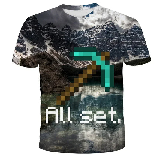 Boys T Shirt Minecraft Popular Tops 3D Printed Casual Summer Cute Boys Girls Building Blocks Cartoon T-shirt Inside Outside Mc