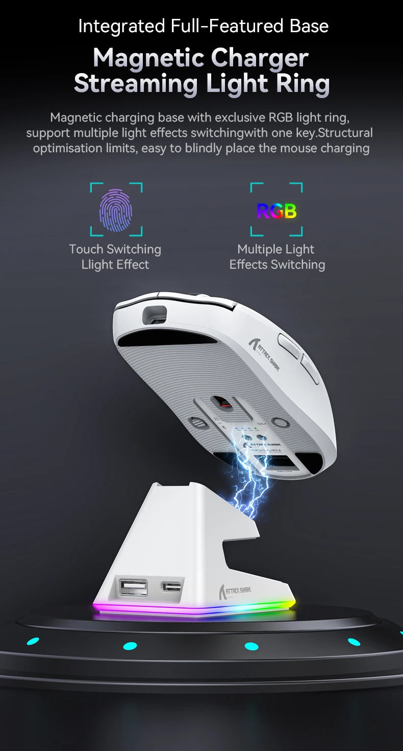 Attack Shark X6 Lightweight Wireless Gaming Mouse with 3 Mode Up to 26K DPI RGB Backlight Charging Base for Laptop Desktop
