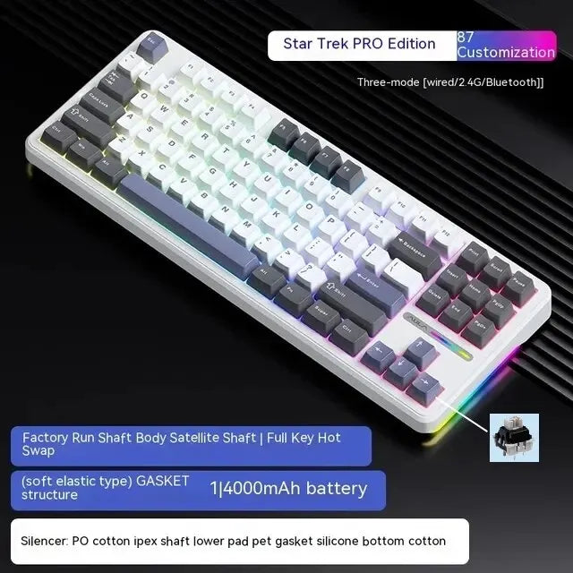 AULA F87 Pro Mechanical Keyboard 2.4g/Usb/Bluetooth Tri Mode Wireless 87 Key RGB PBT Gasket 5 Layer Silencing Full Key No Impact