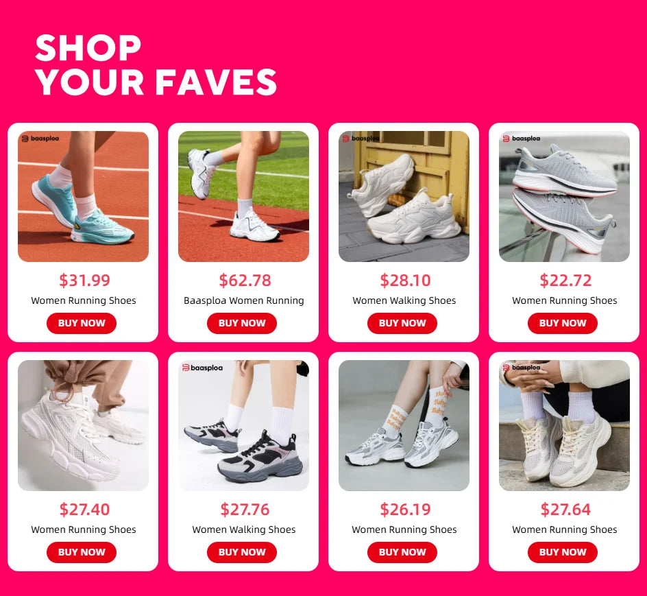 Baasploa Women’s Running Shoes Fashion Lightweight Mesh Non-Slip Jogging Sneakers Female Outdoor Breathable Colorful Casual Shoes