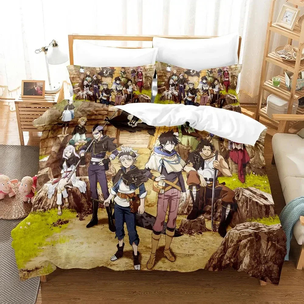 Black Clover Bettwäsche-Set Einzel Doppel Full Queen King Size Anime-Bettbezug-Set für Erwachsene und Jungen 2024 Deckenbezug Kissenbezug