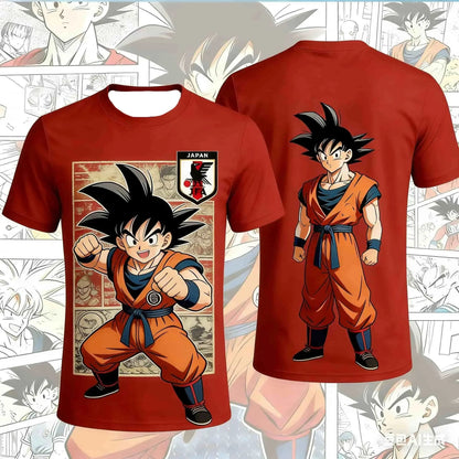 2026 Neues Bandai japanisches Anime Dragon Ball Son Goku x japanische Nationalmannschaft individuelles Fußballtrikot T-Shirt-Oberteil für Herren, Damen und Kinder