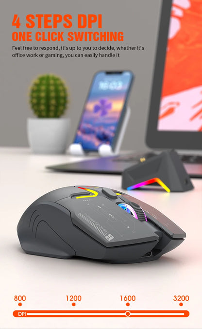 Ratón XUNSVFOX H2 inalámbrico Bluetooth de doble modo con iluminación RGB, para portátil, gaming y oficina, con carga magnética