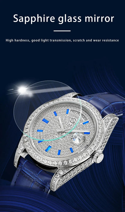 【START】Gypsophila Men's Watch Official Authentic Diamond Watch Waterproof Automatic Mechanical Watch Date Week Function