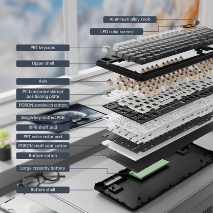 ATTACK SHARK X98PRO Tri-mode Gasket Mechanical Keyboard with TFT Screen & Knob, 99Keys Layout, 5-Layer Foams, Hot-Swap, RGB
