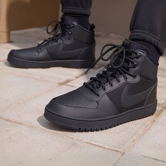 Nike Court Borough Mid Solid Color Versatile Fashionable Leather Mid-Top Men's Black Sneakers Aa0547-002