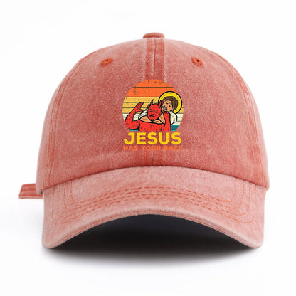 1pc JESUS HAS U BACK Print Washed Baseball Cap for Adults,Minimalist Retro Style Casual Soft Adjustable Dad Hat,Perfect As Gift