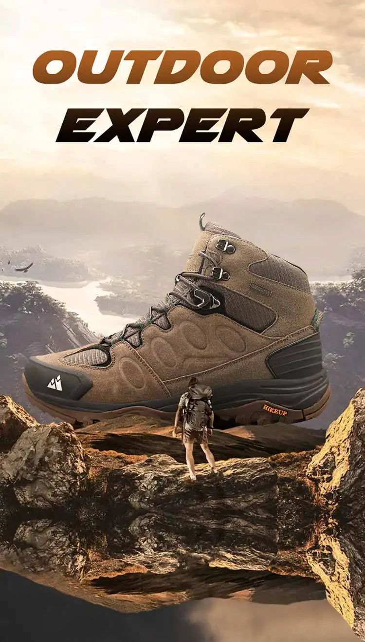 HIKEUP High-Top Men Hiking Boots Winter Outdoor Shoes Lace-Up Non-slip Outdoor Sports Casual Trekking Boots Men Waterproof Suede