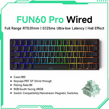 Teclado mecánico Akko MonsGeek FUN60 con interruptores magnéticos 60% para gaming, Rapid Trigger 0.01mm, 8K, ARGB, HE/TMR, teclado personalizado