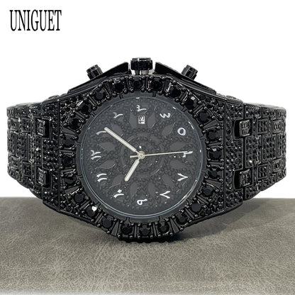 UNIGUET Hip Hop Wristwatch For Men Luxury lce Out Full Diamond Watches Fashion Green Watch Waterproof Clock Man 2026 Hot Sale