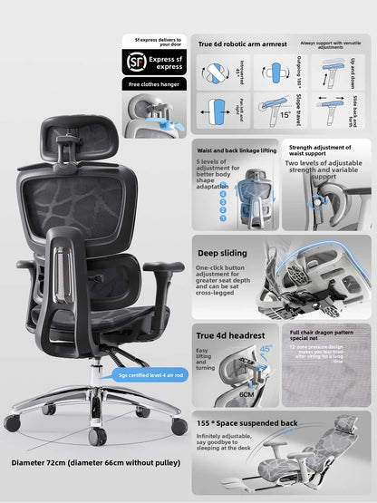 Ergonomic Office Chair Comfortable  Long Sitting Home Gaming Computer Recliner Nap Chair Adjustable Height Lumbar Support Swivel