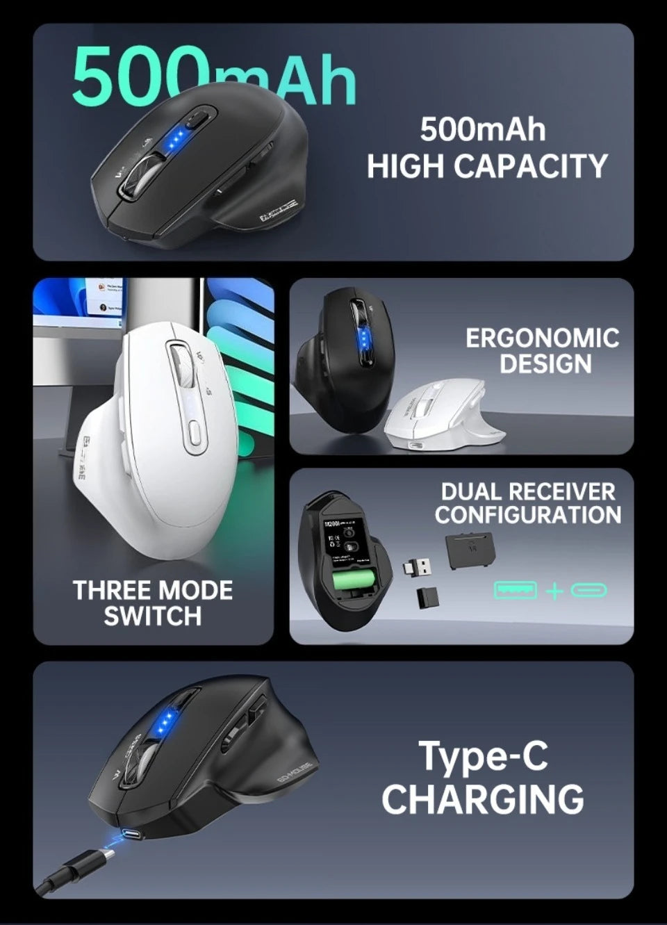 Mouse USB cablato con retroilluminazione RGB, silenzioso, ergonomico e DPI regolabile per desktop, laptop, PC, ufficio, gaming, casa e uso quotidiano al lavoro
