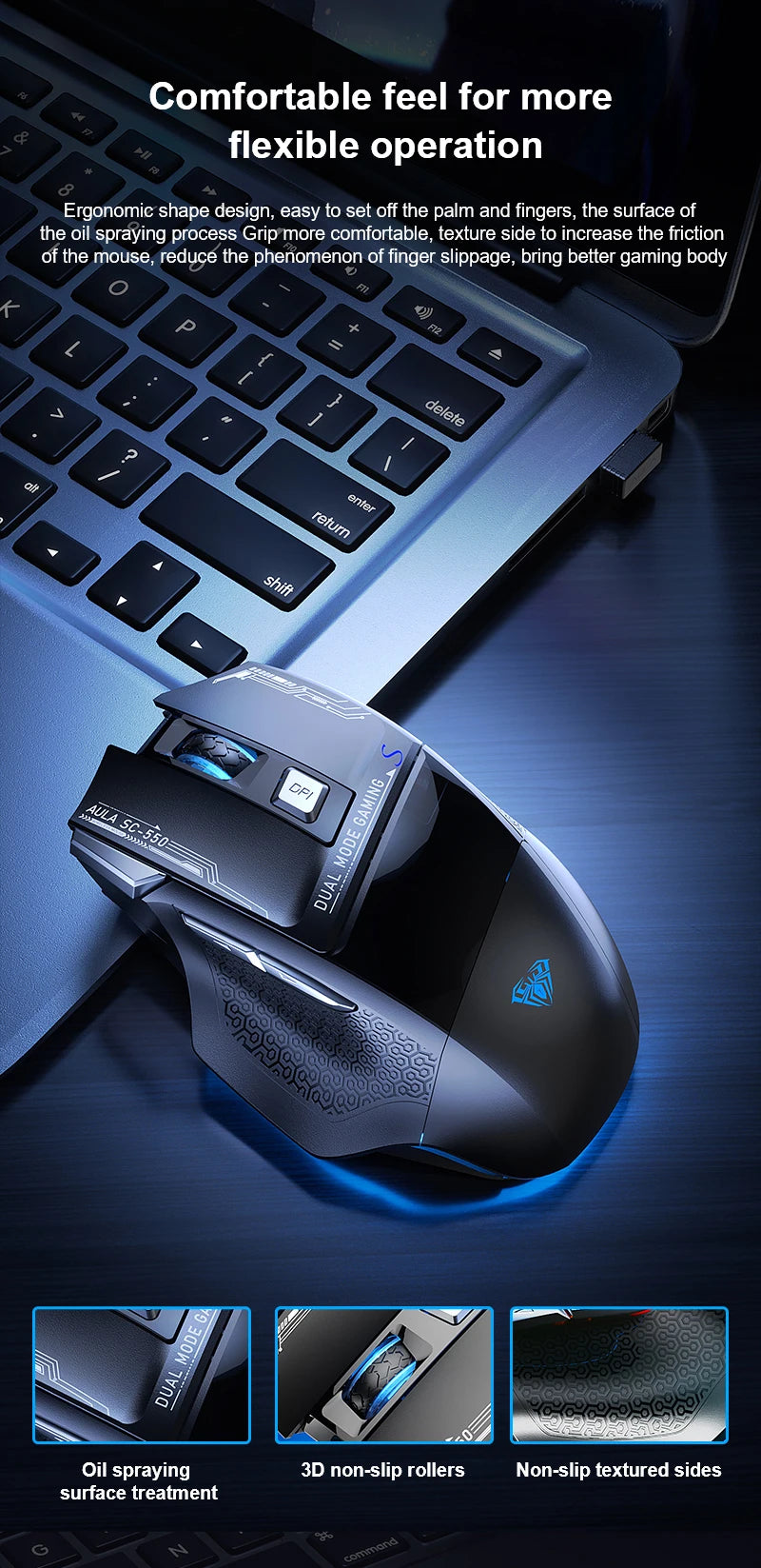 AULA SC550 Gaming-Maus 2.4G kabellose Makro-Maus RGB-Hintergrundbeleuchtung ergonomisches Design E-Sports-Maus PC-Zubehör