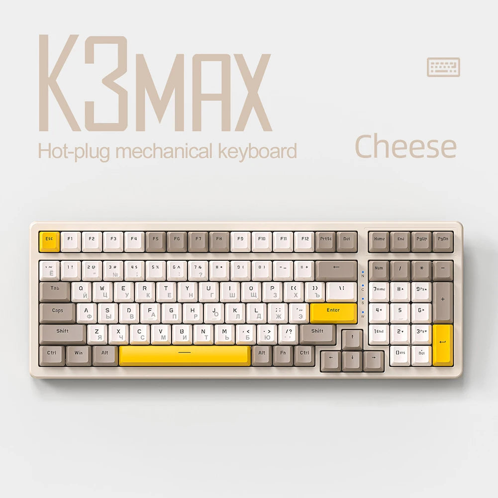 K3 MAX Mechanical Keyboard Hotswap Red/Green Shaft Gamer Keyboard USB Wired RGB Backlight 100 Keys Russian for Computer Laptop