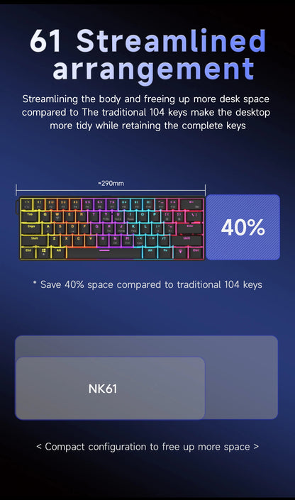 AJAZZ NK61 61-Key Red Switch Wired Mechanical Keyboard with Hot-Swappable Keys and RGB Lighting, Suitable for PC and Mac