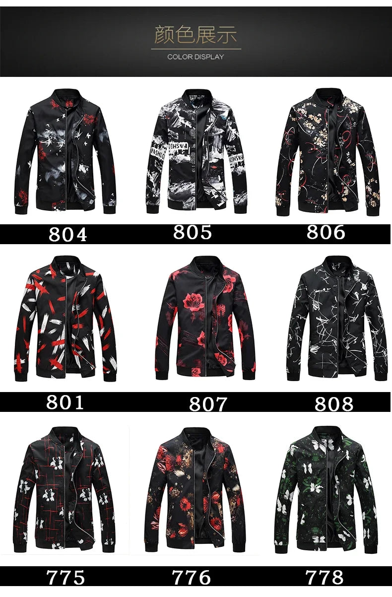 Spring and Autumn Men's Flower Jacket, Large Size Urban Casual Jacket, Multicolor Available