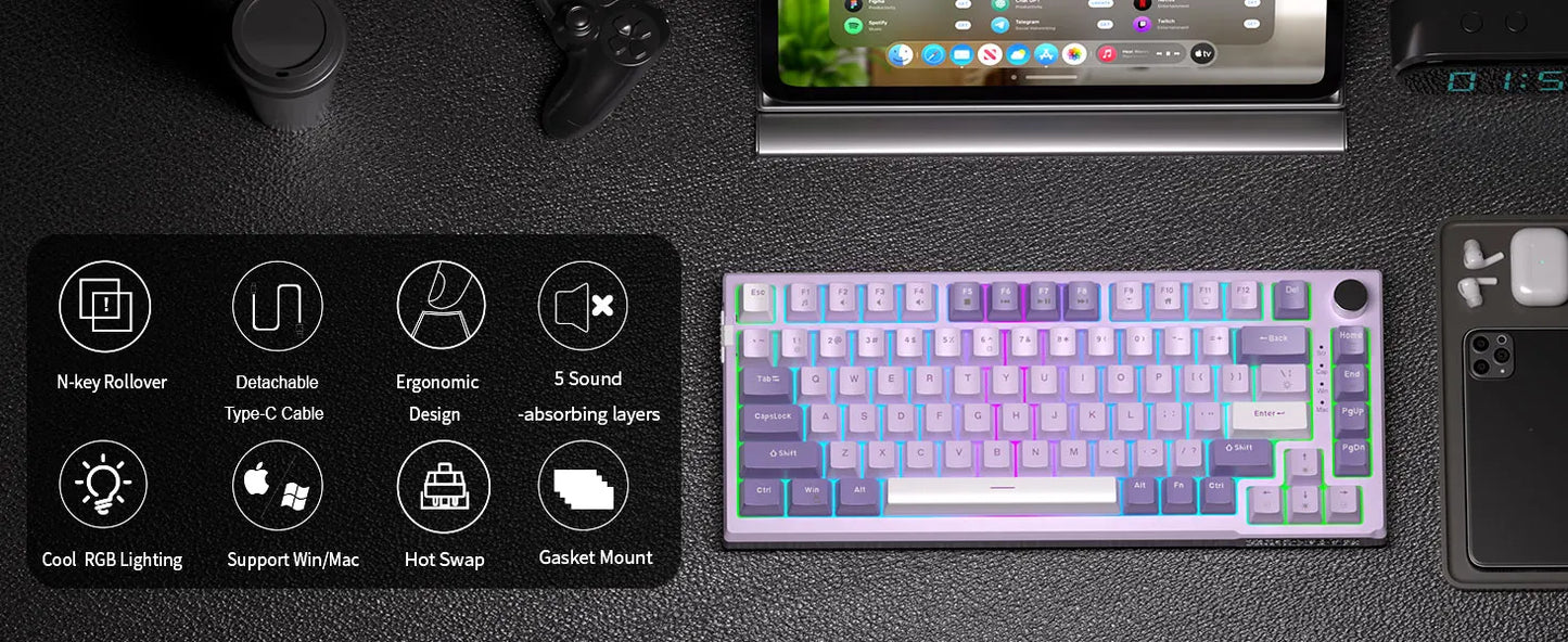 MageGee SKY81 75% mechanische Gaming-Tastatur, RGB-Gasket, Hot-Swap-fähige kabelgebundene Custom-Tastatur mit cremiger Schalldämpfung und Drehregler