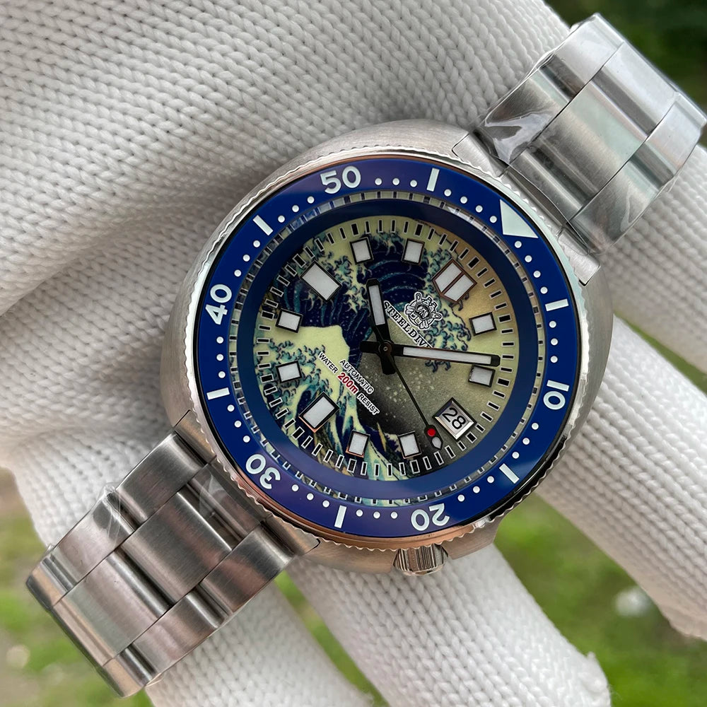 STEELDIVE SD1970J Kanagawa Turtle Full Luminous Dial Ceramic Bezel NH35 AutomaticSTEELDIVE Offical Store Mens Dive Watch