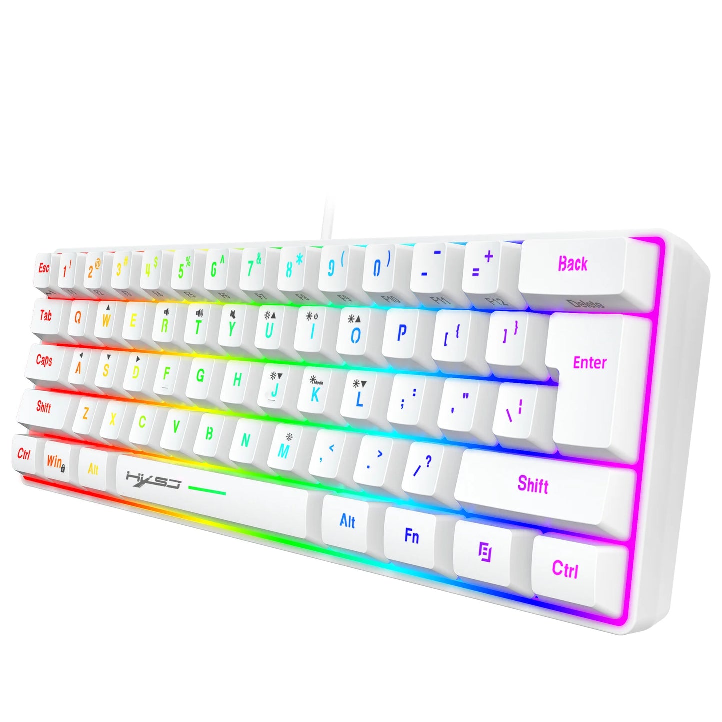 Novo mini teclado gaming com fios, teclado de membrana fino de 61 teclas, brilho RGB tátil e várias combinações de teclas rápidas, adequado para gaming e escritório