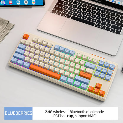 Tastiera M87 wireless Bluetooth dual mode, sensazione meccanica, gaming e ufficio silenziosa, copritasti sferici in PBT, illuminazione arcobaleno