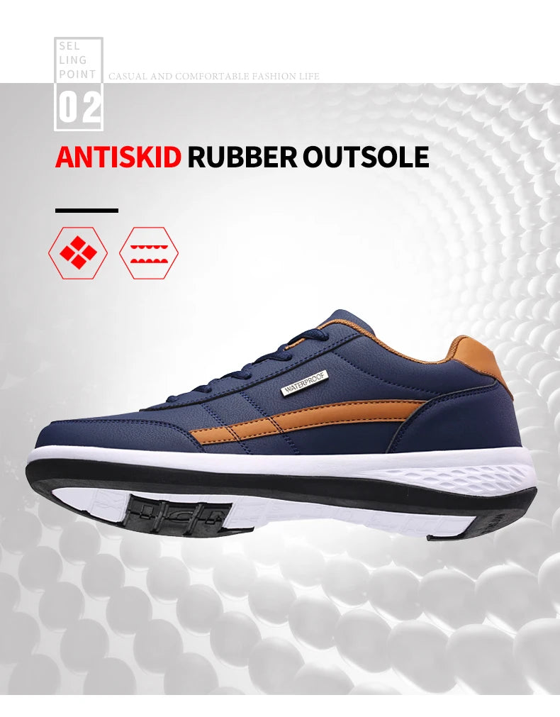 YRZL Herren-Schuhe Frühling Herbst Wasserdichte Walking-Sneaker Freizeit-Herren-Ledersportschuhe Rutschfeste Tennis-Schuhe für Herren