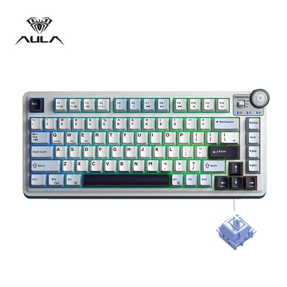 AULA AU75 E-Sports-Gaming-Mechanische Tastatur, Drei Modi, 81 Tasten, PBT-Tastenkappen, Hot-Swap-fähig, RGB, kabellose Tastatur für PC-Desktop und Tippen