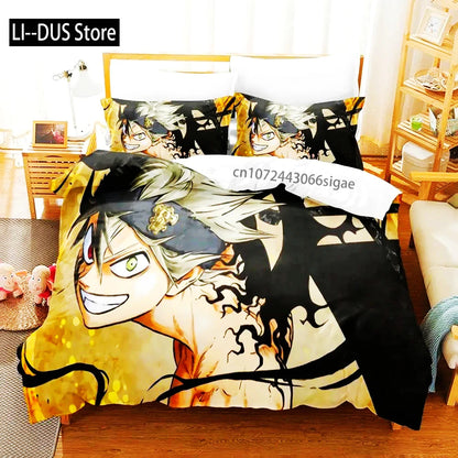 Black Clover Bettwäsche-Set Einzel Doppel Full Queen King Size Anime-Bettbezug-Set für Erwachsene und Jungen 2024 Deckenbezug Kissenbezug