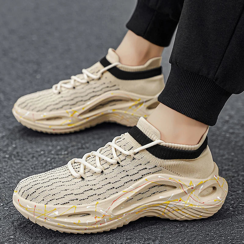 Men's Sports Shoes Soft Light Mesh Thick Sole Anti-Slip Tennis Shoes Spring New Fashion Lace-Up Outdoor Fitness Running Shoes