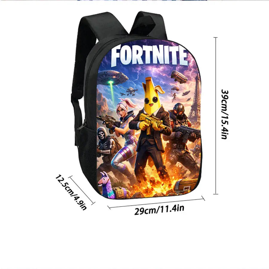 3-teiliges Kinder-Rucksack-Set, Umhängetasche & Federmäppchen, FORTNITE-Cartoon-Tasche, leicht, für Jungen und Mädchen von 6-10, kostenloser 3D-gedruckter Schlüsselanhänger
