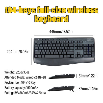 E-YOOSO Triple-Mode Mechanical Keyboard 2.4GHz/Bluetooth 5.0/USB-C RGB Backlit Quiet Keys Spill-Proof Long Standby for PC/Laptop
