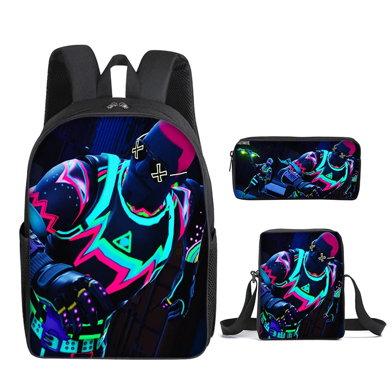 3-teiliges Set Fortnite-Gaming-Rucksack, Anime-Cartoon, große Kapazität, Schultaschen für Schüler, Federmäppchen, Kawaii-Lunchbag, Geburtstagsgeschenke