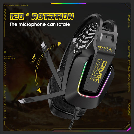 ONIKUMA X13 Wired Gaming Headset with RGB Colorful Lighting Wired Headphones Over-Ear Headphones Lightweight RGB Light Earphone