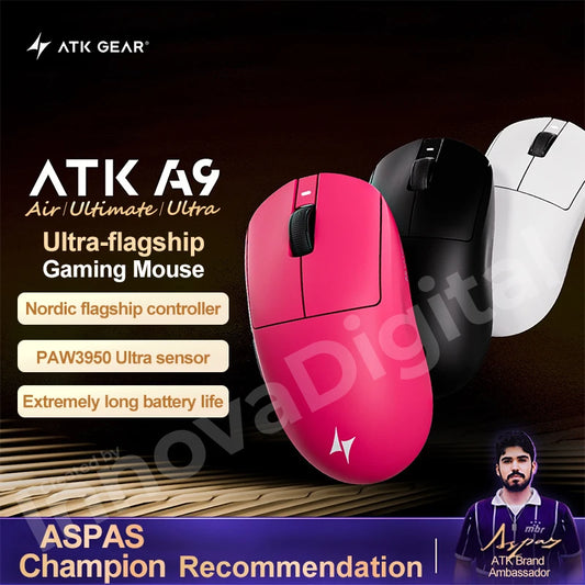 Mouse gaming wireless ATK Dragonfly A9 Ultimate A9 Air PAW3950 ultraleggero ergonomico e-sport per gamer FPS CSGO A9 Ultra