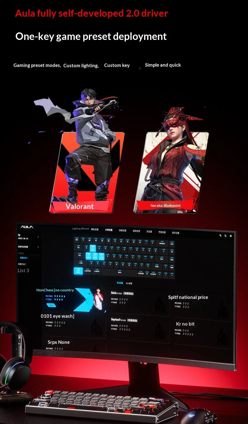 New AULA HERO68 Air 3-mode Magnetic Switch Gaming Mechanical Keyboard E-sport Custom Wired Keyboard Ergonomic Accessories