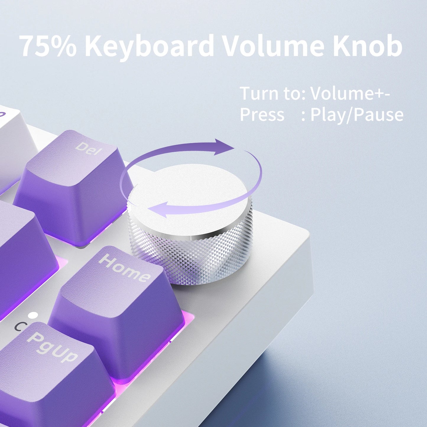 Teclado Mecânico com Fio AJAZZ AK820 75%: Hot-Swappable, Retroiluminação RGB/Branca/Azul-Gelo, Controlo por Botão de Volume | Para Escritório e Gaming