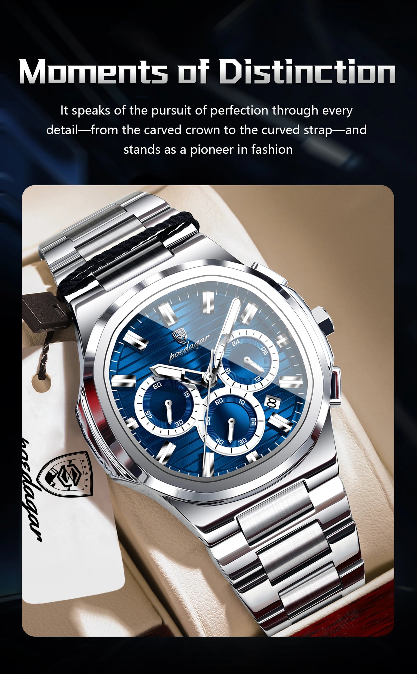 POEDAGAR Top Luxury Man Watch Waterproof Stainless Steel Luminous Men Clock Date Chronograph Quartz Business Men's Watches Reloj