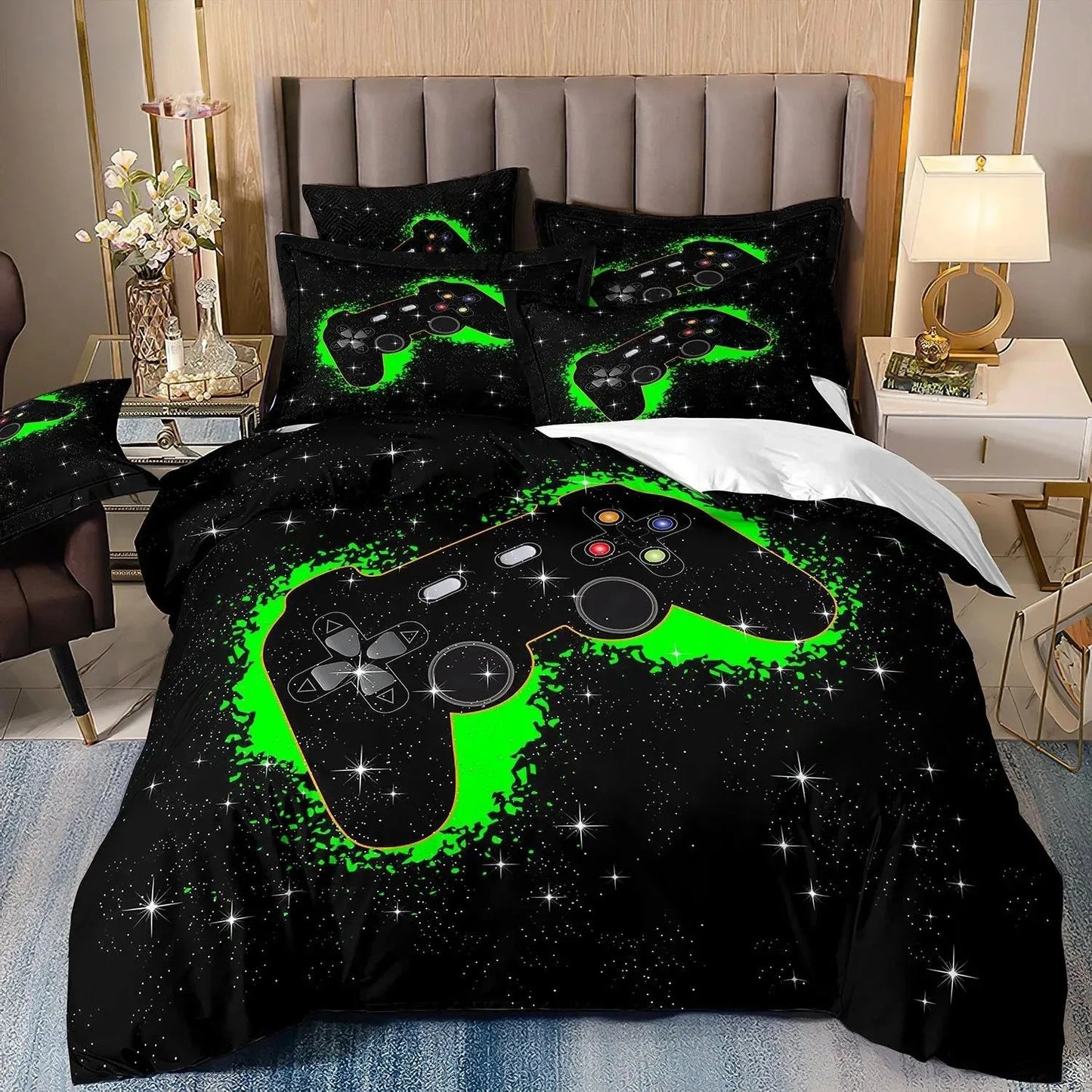 Gamer Bedding Sets for Boy Kid Gaming Duvet Cover Set Queen Video Games Comforter Cover, Playstation Designs Bed Set for Teen Men