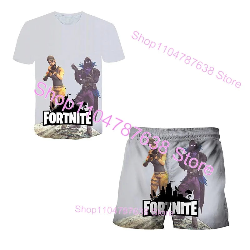 2-teiliges Set F-Fortnited Victory 3D-T-Shirt und Shorts für Kinder, Oberteile für Mädchen und Jungen, Battle-Royale-Kleidung, Harajuku-Tees, Hero-Kinder-T-Shirt