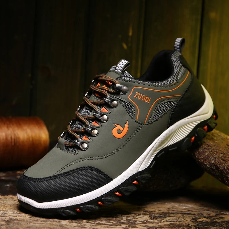 Autumn and Winter Men's Waterproof Hiking Shoes, Outdoor PU Leather Sports Shoes, Wear-Resistant, Walking, Tactical
