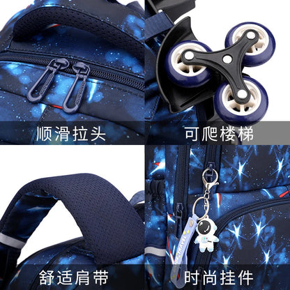 Fortnite-Trolleytasche – leichtes Treppensteigen, Anime-Design, wasserfester Rucksack mit Rollen, großes Fassungsvermögen, Schultasche für Schüler, lässige Reisetasche