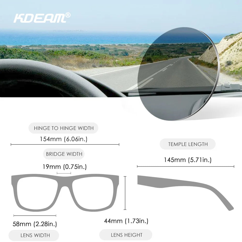 KDEAM Large Size Square Men's Sunglasses Polarized Photochromic Oversized Sun Glasses Fashion Women Shades Upgraded Edition
