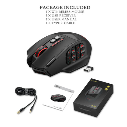 E-YOOSO RGB USB 2.4G laidinė žaidimų pelė X-33, 16000DPI, 18 programuojamų mygtukų, foninis apšvietimas, tinkama staliniam kompiuteriui, nešiojamajam kompiuteriui ir PC
