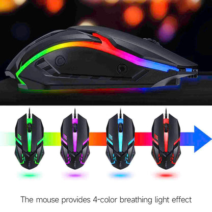 Combo gaming 4 pezzi tastiera e mouse, tastiera ergonomica 104 tasti, mouse con luce breathing a 4 colori, cuffie e tappetino per mouse antiscivolo