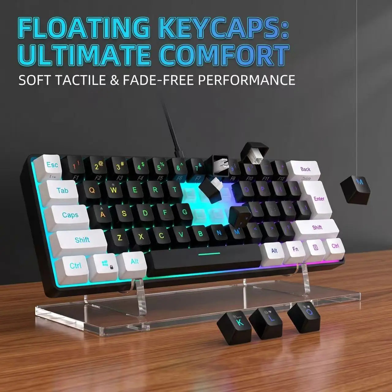 60% Gaming Keyboard Wired RGB Backlit Mini 61 Keys Membrane Keyboard Anti-Ghosting No-Conflict Ultra-Compact for Gamers