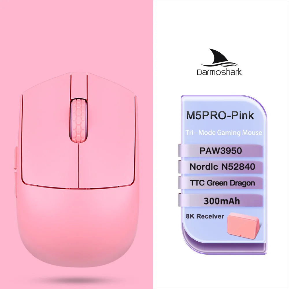 Darmoshark M5Air geschmiedete Carbonfaser kabellose 8K-Gaming-Maus PAW3950 30K DPI für kleine Hände, Finger-Grip, Game-Makro-Maus, leicht