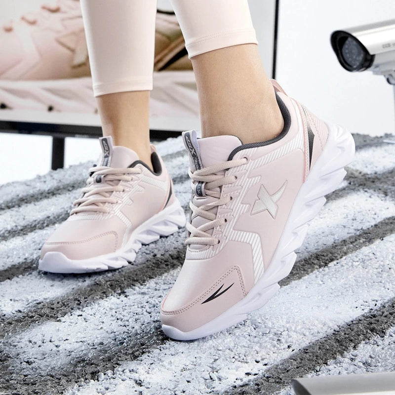 Xtep Running Shoes Non-Slip Soft Women's Sports Shoes Leather Upper Shock Absorption Female Sneakers For Women 879318110073
