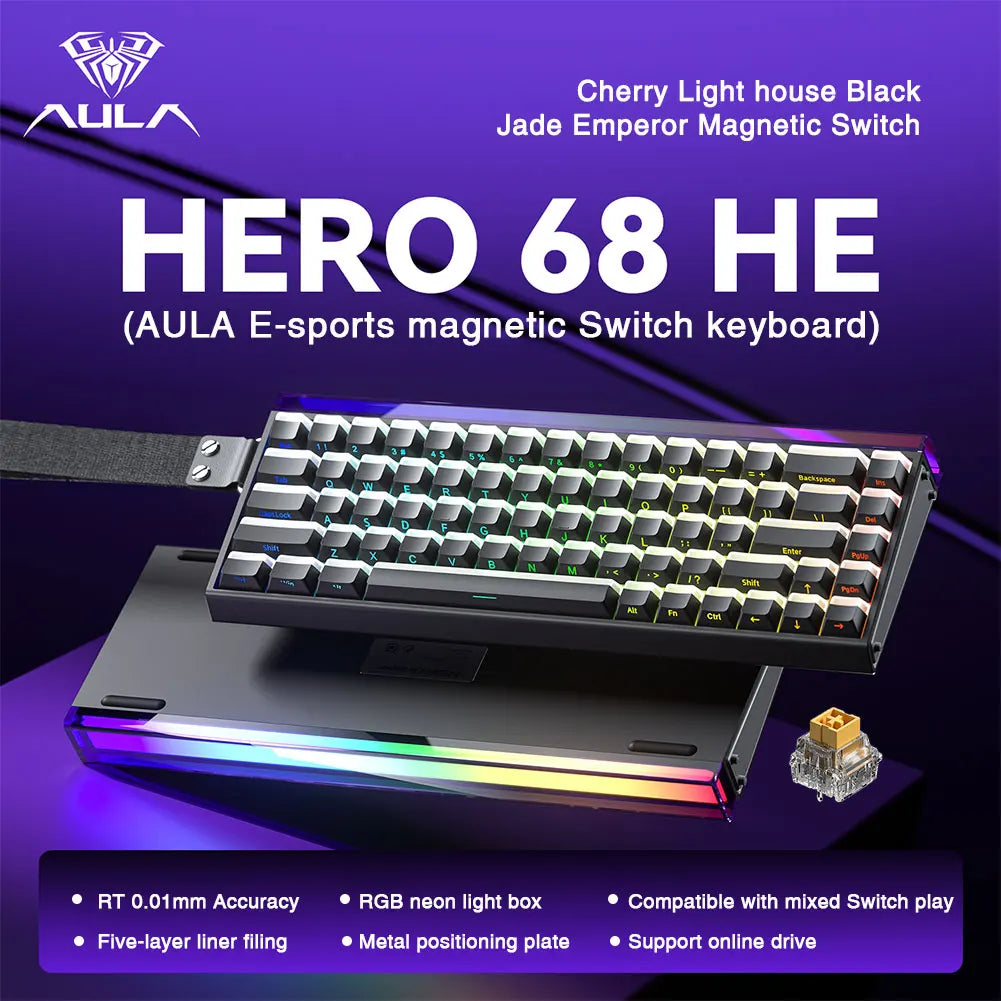AULA HERO68 HE Tastatur mit Magnetschaltern, Rapid Trigger, 8K Polling Rate, Esports-Gaming-Tastatur, RGB, kabelgebundene mechanische Tastatur