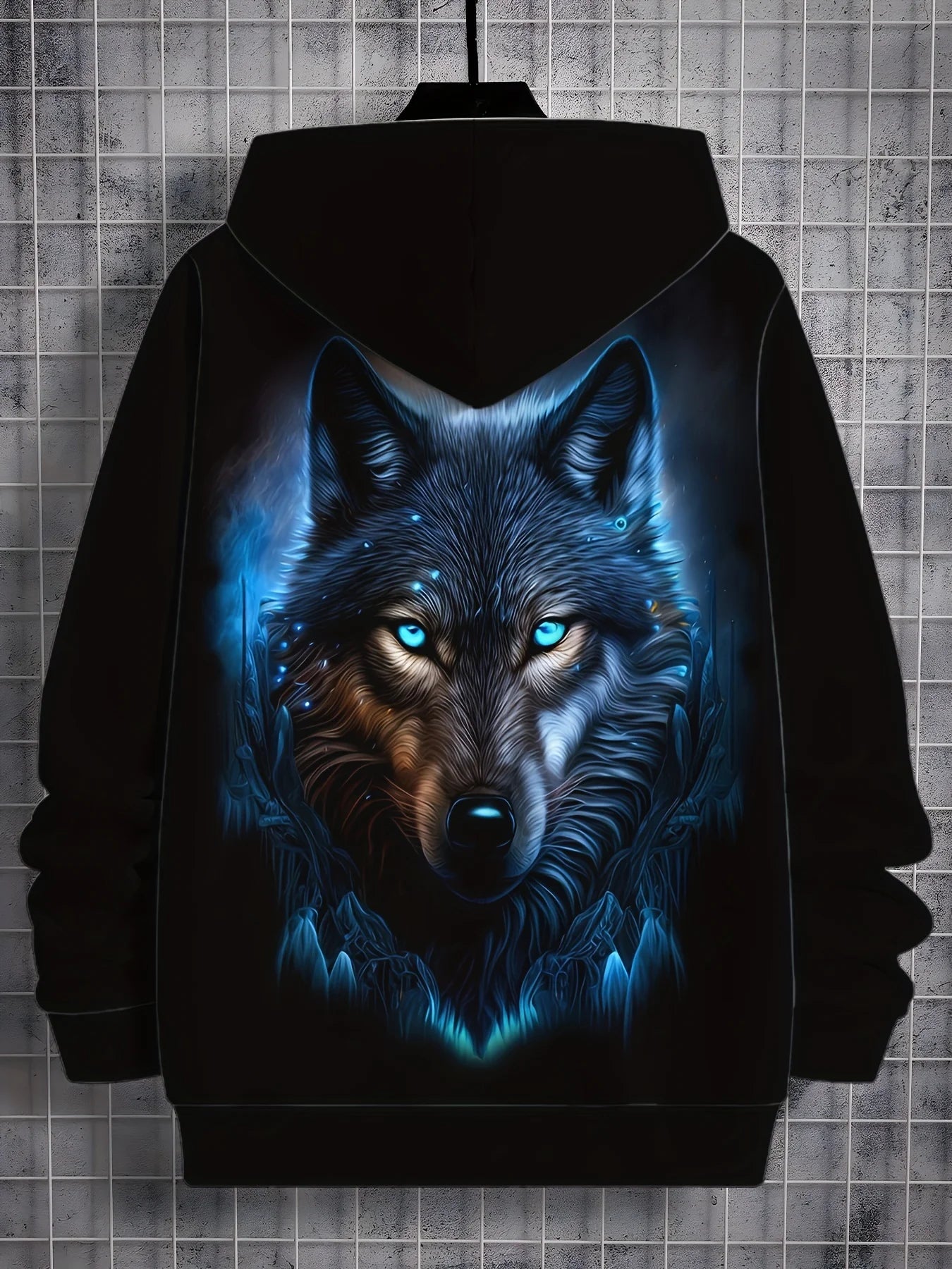 2025 Herren-Herbstmode: bequemes, weiches Kapuzen-Sportshirt mit Wolf-Print für Outdoor, City und Streetwear